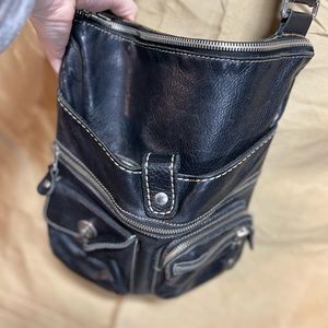 Large black genuine leather Roots villager bag